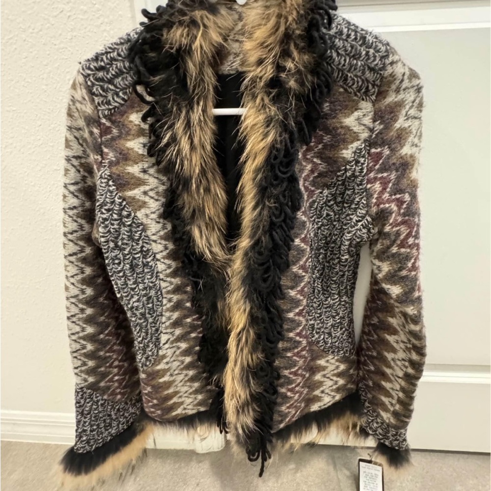 Women's Multicolor Faux Fur Trim Jacket